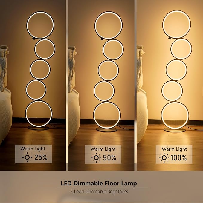 NUÜR Modern 5-Ring LED Floor Lamp, 43.3" Artistic Nesting Circle Standing Lamp - Image 5
