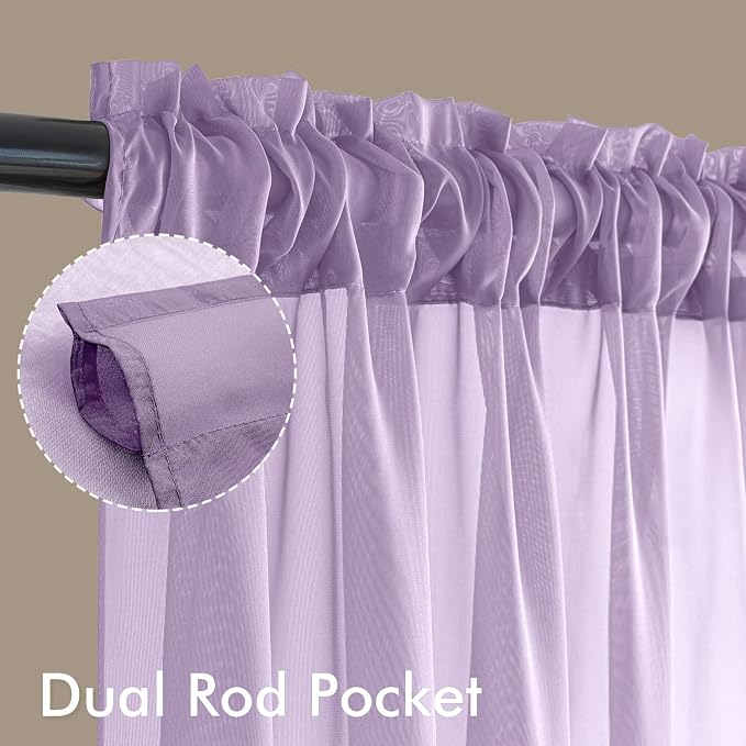 MIULEE Light Purple Sheer Curtains 63 Inches Long 4 Panels 42 x 63 Inches | - Image 3