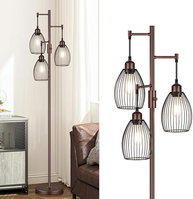 Torondo Dimmable Farmhouse Industrial Floor Lamp, Matte Brown Tree Standing by Torondo