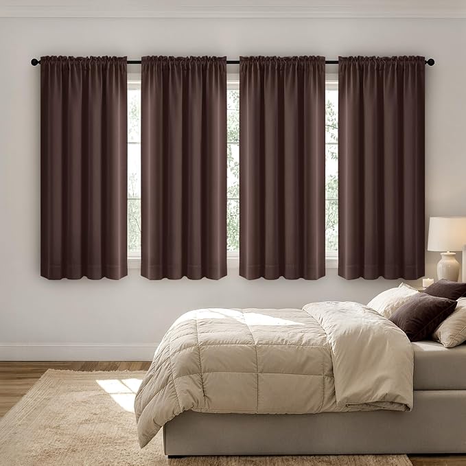 MIULEE 4 Panel Set Short Bedroom Blackout Curtains 54 Inch Long Dark Brown | by MIULEE