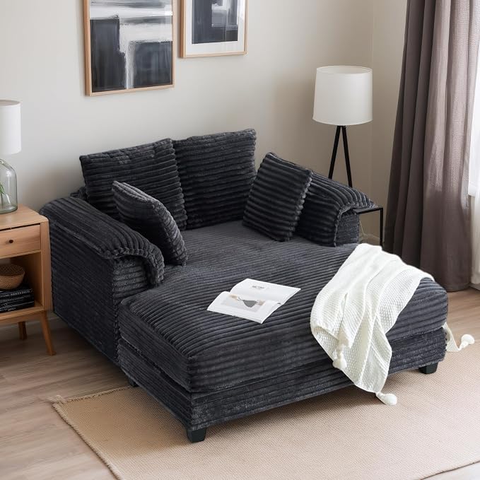 VINGLI 56" Oversized Chaise Lounge Chair, Dark Grey Comfy Corduroy Chaise Sofa - Image 9