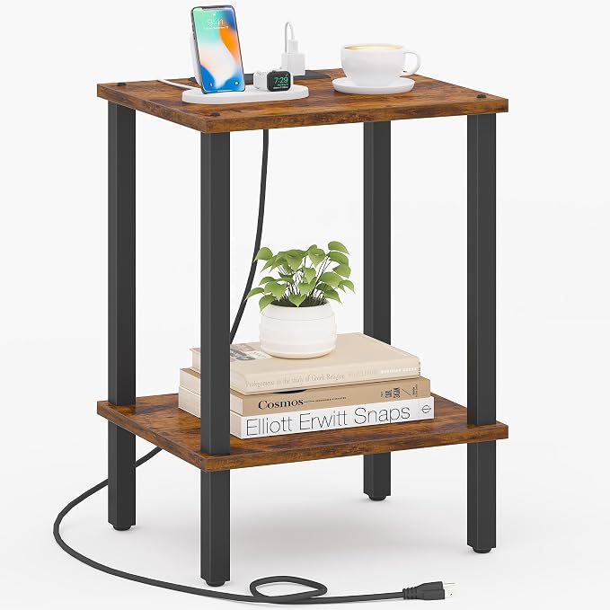 TUTOTAK End Table with Charging Station, Side Table with USB Ports and Outlets by ChoosetutotakFurnitureBuildYourCozyHome