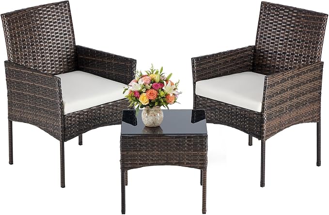 DUMOS 3-Piece Patio Furniture Set, All-Weather Outdoor Wicker Chairs by DumosLifestyle