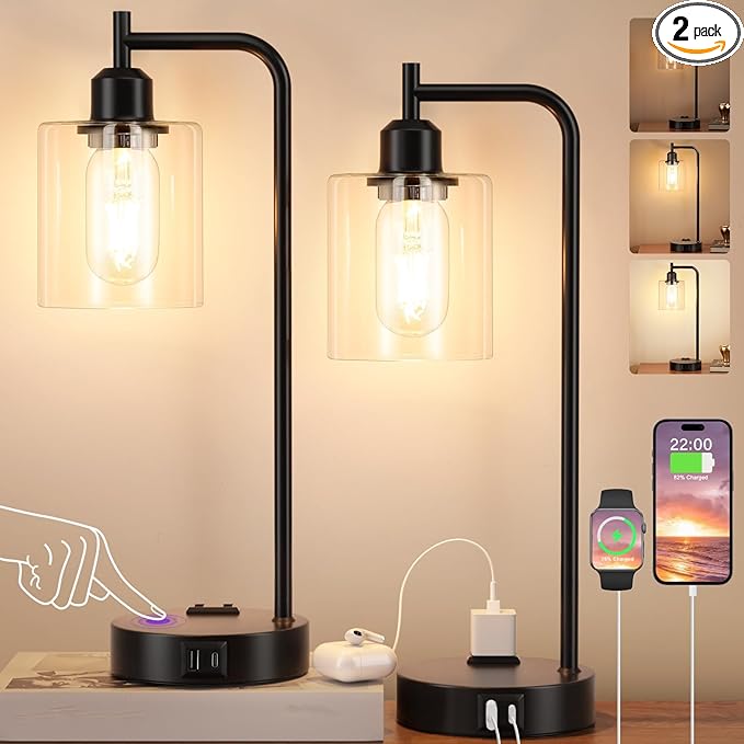 Industrial Touch Table Lamps for Bedrooms Set of 2 by Innqoo