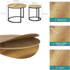Smuxee Nesting Coffee Table Set of 2, 23.6" Round Coffee Table Brown Wood - Image 2