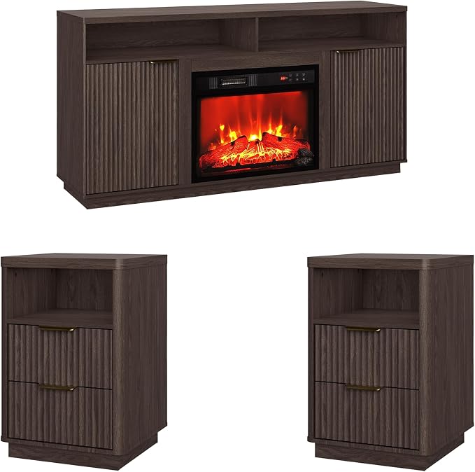 3-Piece Fluted Living Room Set Includes 2 Fluted Night Stand by PATIOCHIC