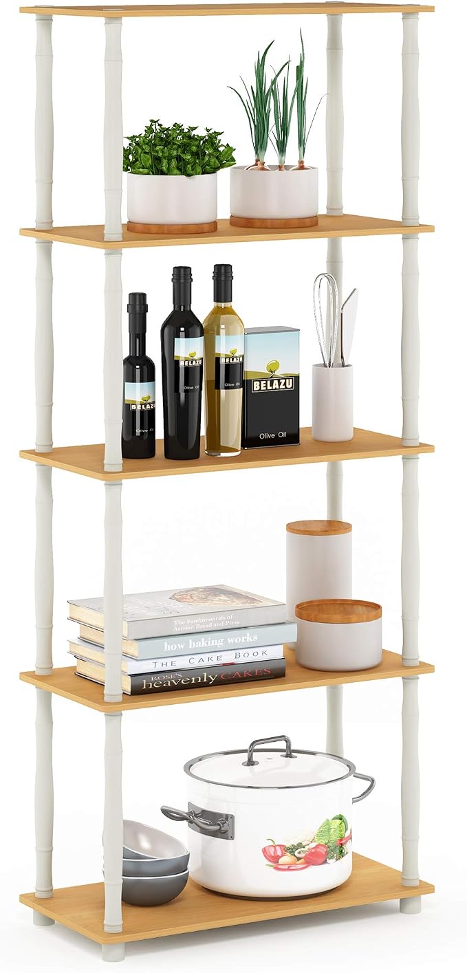 Furinno TURN-S-TUBE Storage Shelves, 5-Tier Book Shelf, Corner Shelf, Toolless by Furinno-FitsYourSpaceFitsYourBudget