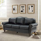 81" Genuine Leather Sofa, Classic 3-Seater Couchs - Image 3