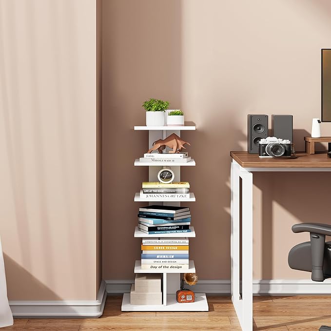 TUTOTAK Narrow Bookshelf, 6-Tier Bookcase, Spine Book Shelf - Image 7