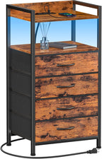 Furnulem Night Stand with Charging Station and Led Light, 4 Drawer Dresser by Furnulem