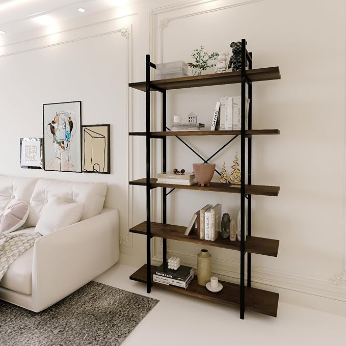 5 Tiers Bookshelf Organizer Industrial Shelf, Modern Open Display Storage - Image 4