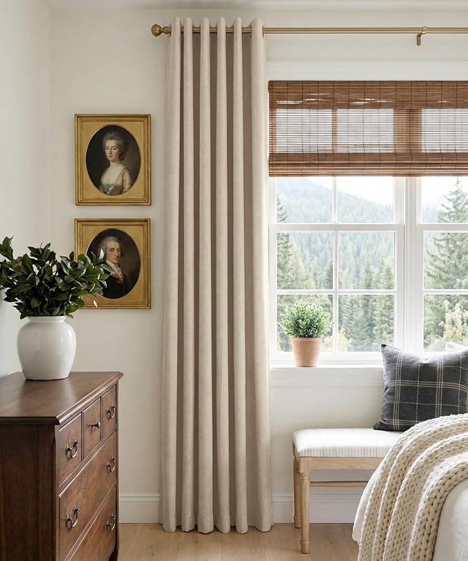 100% Blackout Linen Textured Curtains 96 Inch Long, Natural Flax | 100% - Image 2