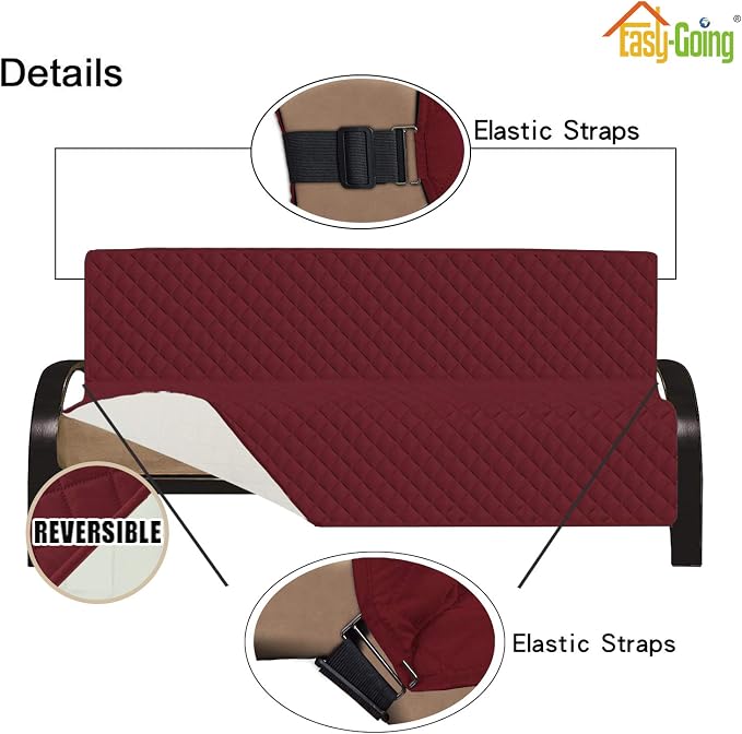 Easy-Going Reversible Couch Cover, Large Futon Sofa, Christmas Red/Ivory | - Image 3