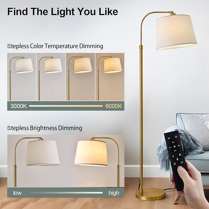 Oneach 62" Arc Floor Lamp for Living Rooms, Modern Reading Light for Bedrooms - Image 3