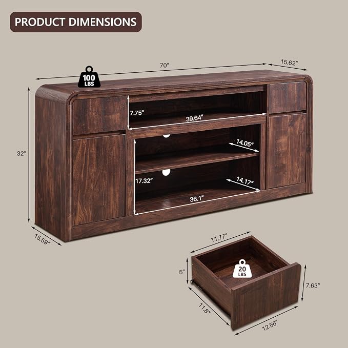 Modern TV Stand for 80 Inch TVs, Media Console Cabinet w/Soundbar & Adjustable - Image 2