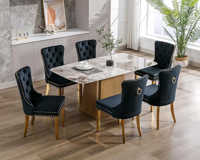 KCC Velvet Dining Chairs Set of 4, Upholstered High-end Tufted Dining Chair - Image 8