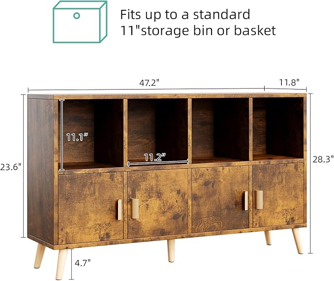 8-Cube Storage Organizer with Doors & 5 Solid Wood Legs, Mid-Century Modern - Image 3