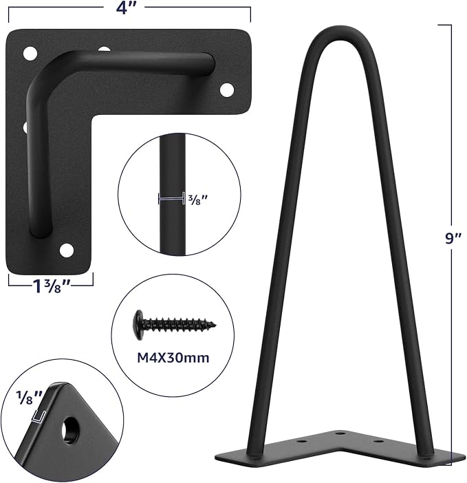 SMARTSTANDARD 9 Inch Heavy Duty Hairpin Furniture Legs, Metal Home DIY Projects - Image 2