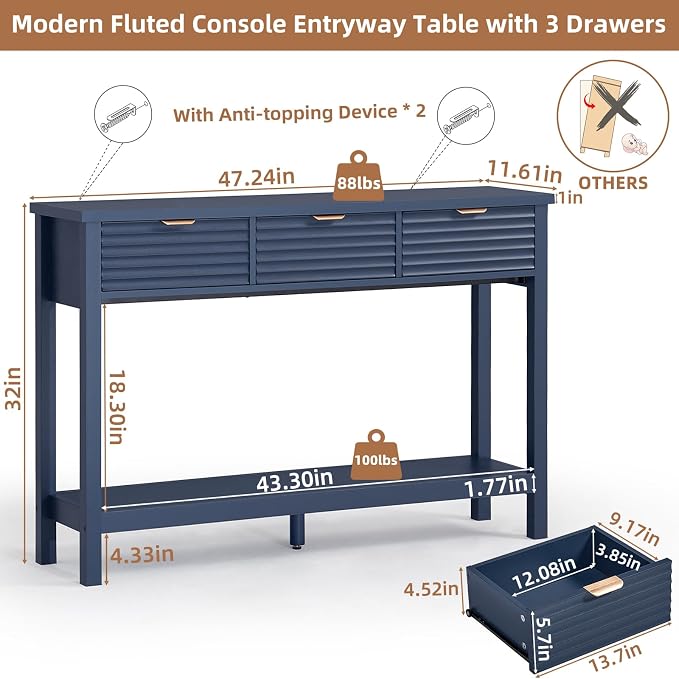 LEYAOYAO Fluted 47.2" Console Table - Image 3