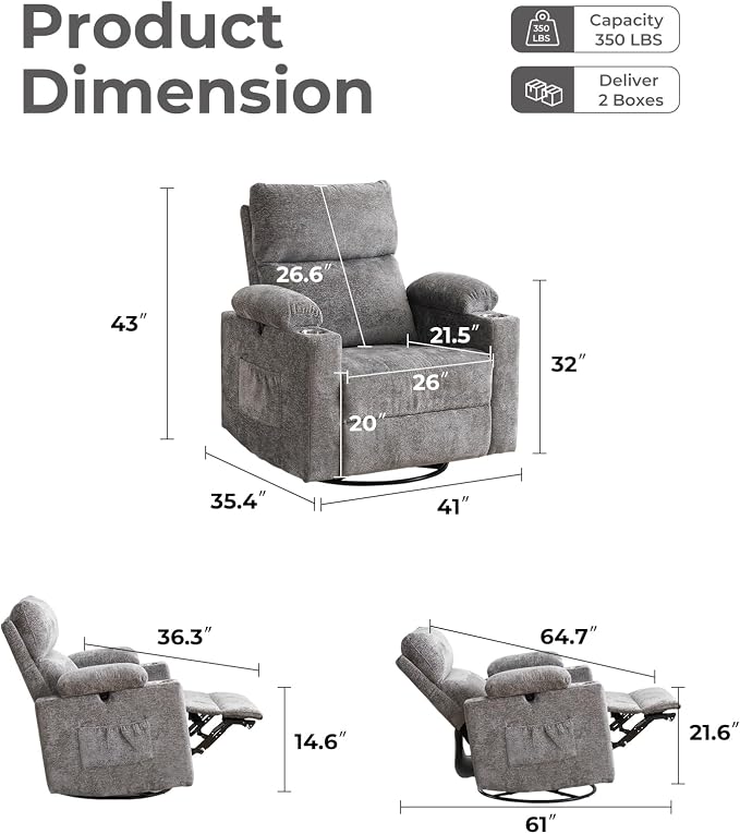 Rocking Chair Nursery with Adjustable Armrests, Electric Glider Recliner - Image 2