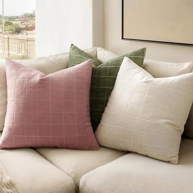 MIULEE Valentines Decorative Chenille Throw Pillow Covers Vintage Plaid Couch - Image 3