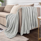 BEDELITE 3D Ribbed Light Grey Fleece Throw Blanket - Image 8