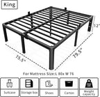 ROIL 12 inch King Size Bed Frame Metal Platform No Box Spring Needed - Image 3