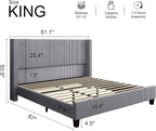 HOWE King Size Bed Frame with 50.8" Tall Wingback Headboard, Modern Corduroy - Image 2