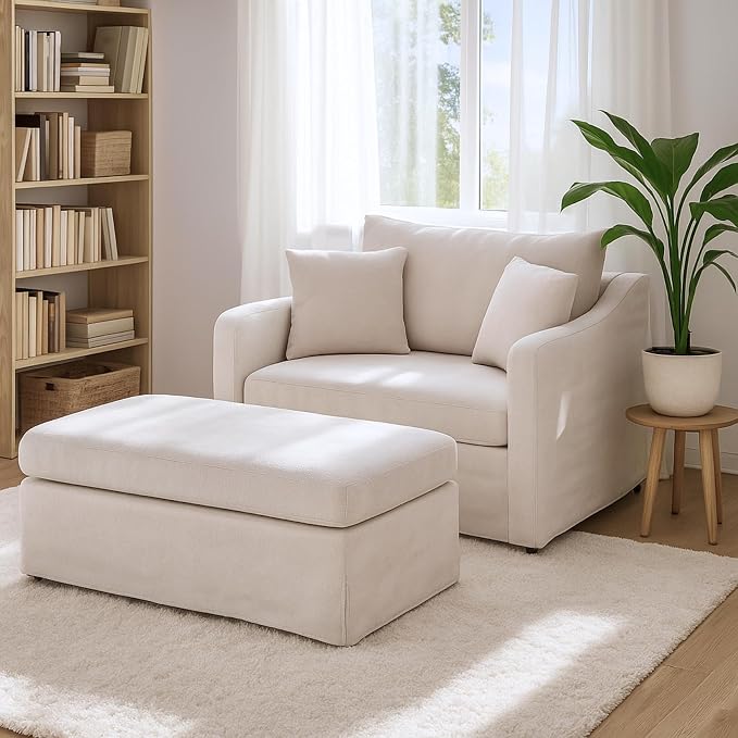 Oversized Armchair with Ottoman, 43.9" W Chenille Accent Chaise Lounge Sofa by Aortzio