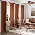 Terracotta Long Linen Curtains 102 Inches Long 2 Panel Set Back Tab Boho Rustic - Image 6
