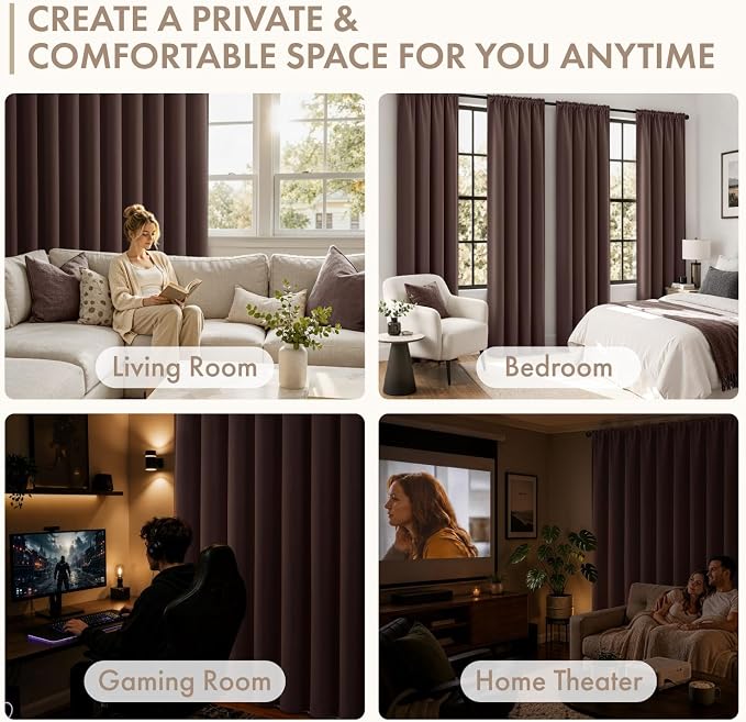 MIULEE 4 Panels Set Dark Brown Blackout Curtains 63 Inch Length Bedroom | - Image 5