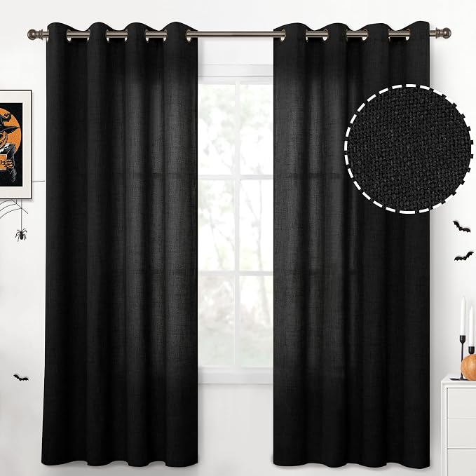 YoungsTex Black Linen Semi Sheer Curtains 72 Inches Long by YoungsTex
