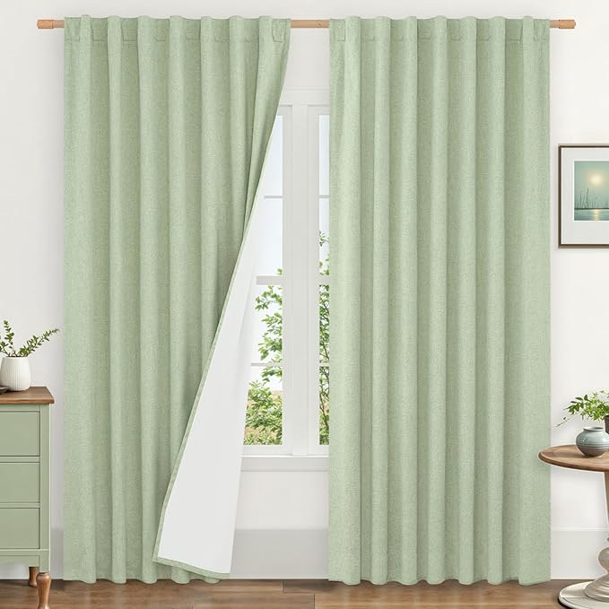 100% Blackout Linen Curtains 84 Inches Long by LAMIT