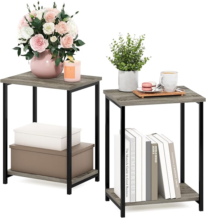 Furinno Simplistic Metal Frame End Table, French Oak by Furinno-FitsYourSpaceFitsYourBudget