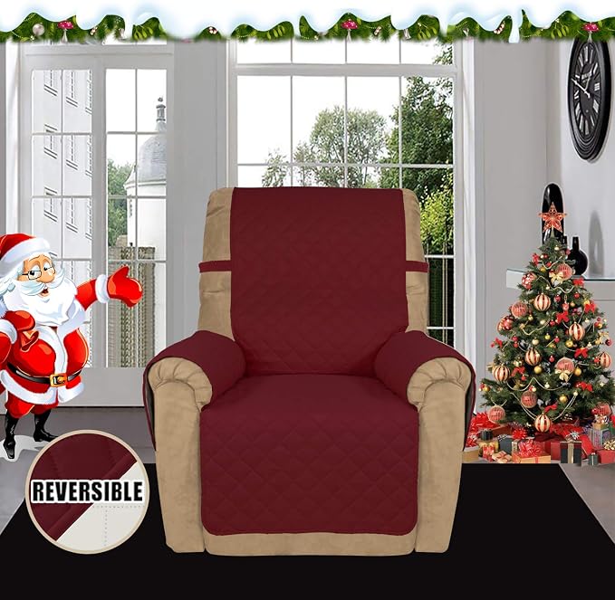 Easy-Going Reversible Couch Cover, Recliner 19 in, Christmas Red/Ivory | - Image 2