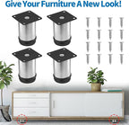 3 Inch Metal Furniture Legs Stainless Steel Adjustable Legs Silver Table Legs - Image 2