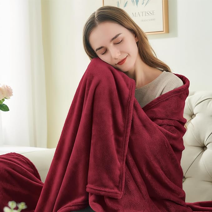 BEDELITE Fleece Blanket Soft Plush Twin Size Blanket Burgundy 60"x80" | Ultra - Image 3