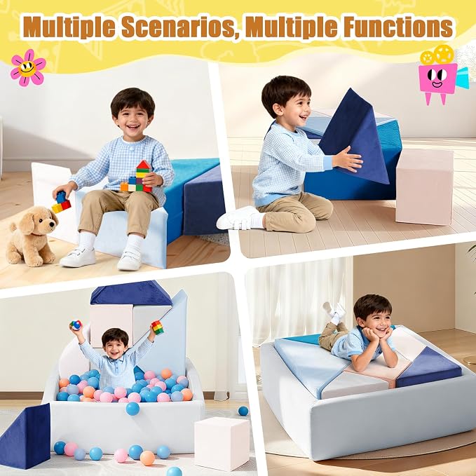 Tangram Puzzles modular kids play couch building fort, Children explorer sofa - Image 7