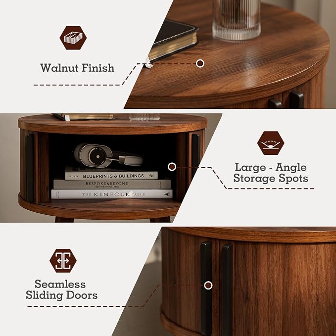ZttRiee Side Table with Sliding Door & Cabinet, End Table - Image 3