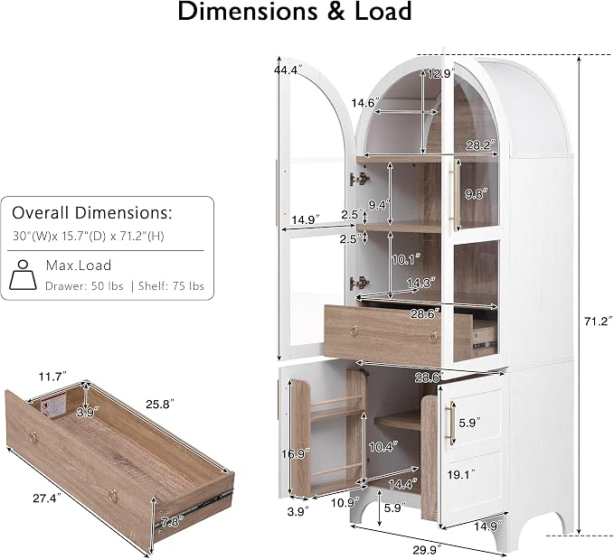 VilroCaz 71" Tall Arched Kitchen Pantry - Image 2