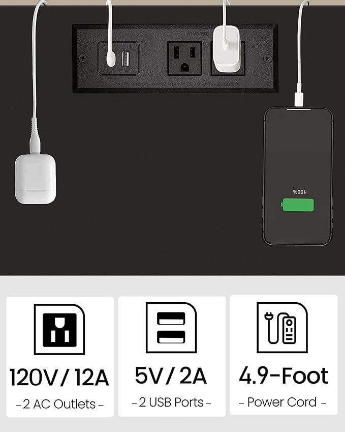 TUTOTAK End Table with Charging Station, Side Table with USB Ports and Outlets - Image 6