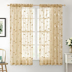MIULEE Khaki Sheer Curtains 2 Panels Embroidered Leaf Patterned, W52 x L63 | - Image 2