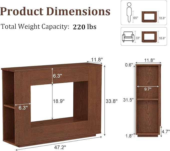 Walnut Console Table with Storage, 47.2" W Farmhouse Entryway Table, Long Sofa - Image 2