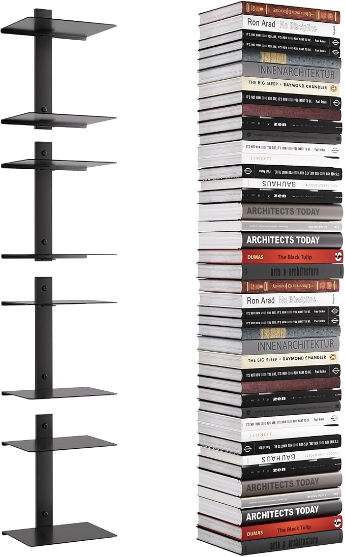 Invisible Floating Bookshelf for Wall, 8 Tier Vertical Spine Book Tower Wall by ART-GIFTREE