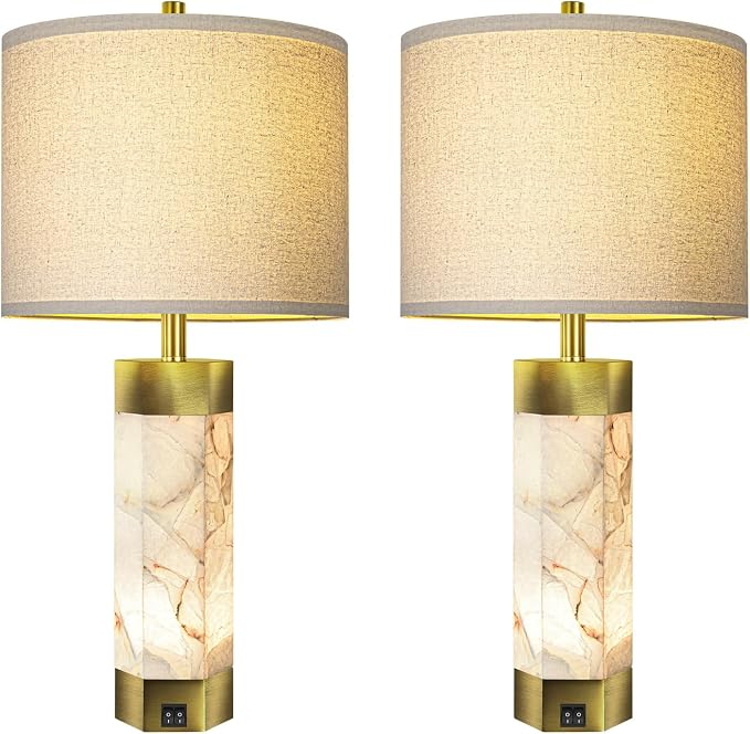 Natural Alabaster Table Lamps Set of 2, Table Lamp - Image 8