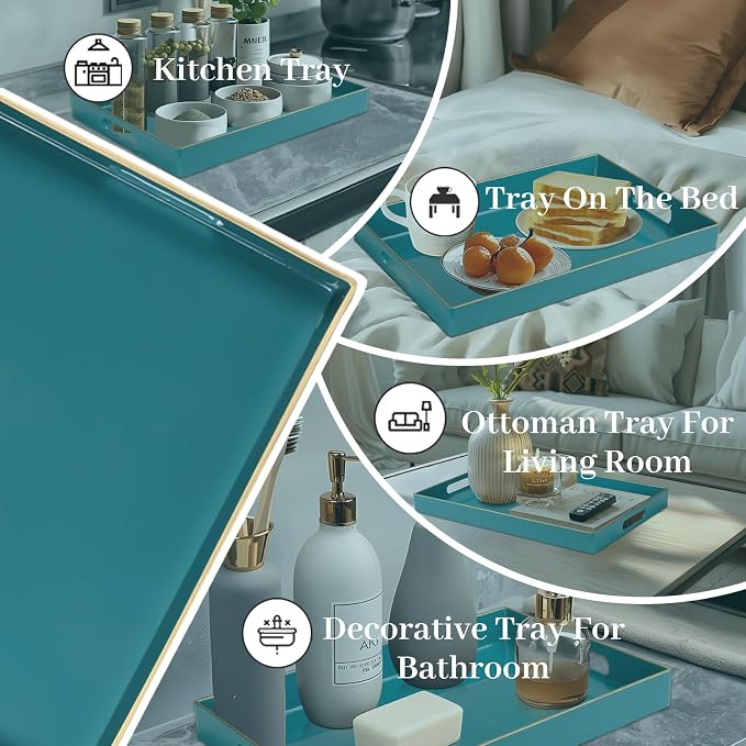MAONAME Teal Serving Tray with Handles, Modern Decorative Tray - Image 7