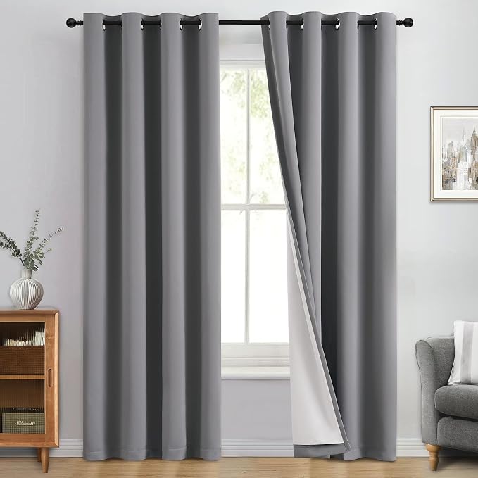 Yakamok Grey 100% Blackout Curtain Panels 84 inches, 2 Panels | Blackout by Yakamok
