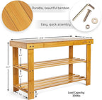 Purawood Bamboo 3 Tier Shoe Rack Bench, Premium Shoe Organizer or Entryway Bench - Image 3