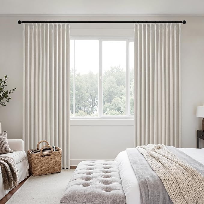 MIULEE Birch Pinch Pleated 100% Blackout Linen Curtains 40x84 Inches | Room - Image 2