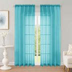 Sheer Curtains 84 Inches Long 2 Panels Set, Sheer Turquoise Curtains by OWENIE
